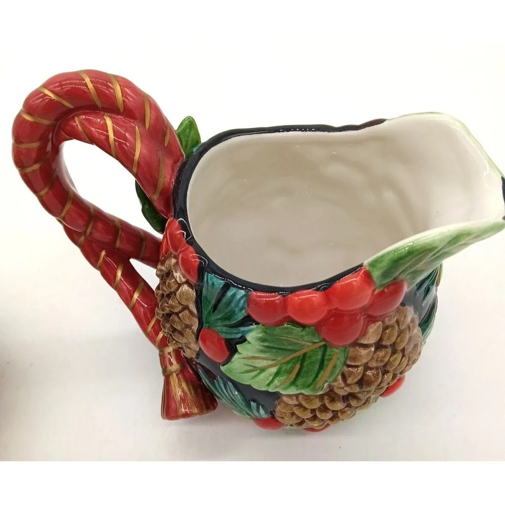 Vintage Fitz & Floyd Classics Holiday Pine Ceramic Creamer & Covered Sugar Bowl